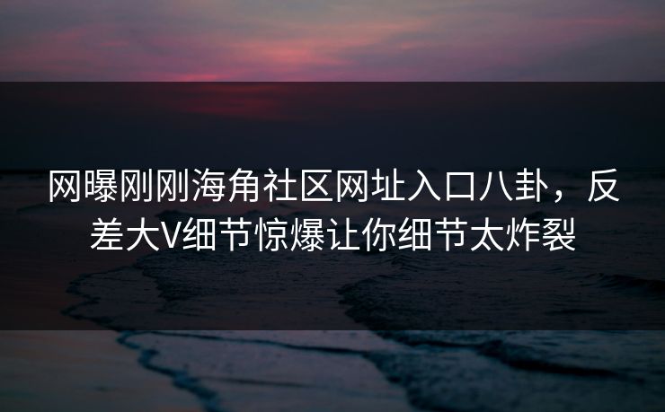 网曝刚刚海角社区网址入口八卦，反差大V细节惊爆让你细节太炸裂