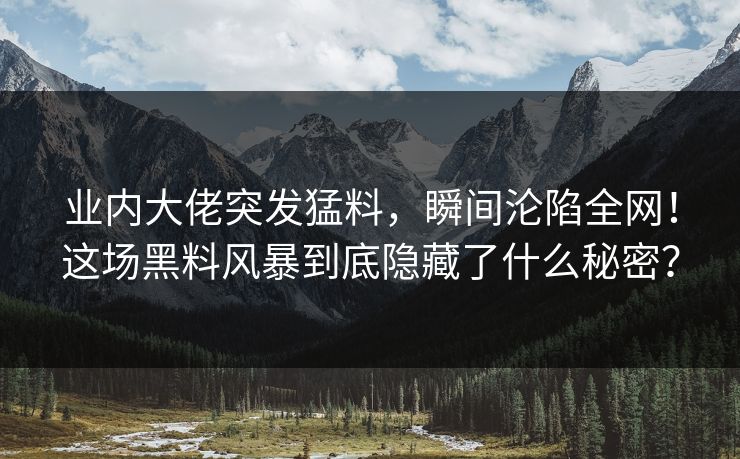 业内大佬突发猛料，瞬间沦陷全网！这场黑料风暴到底隐藏了什么秘密？