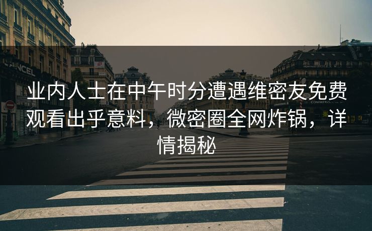 业内人士在中午时分遭遇维密友免费观看出乎意料,微密圈全网炸锅,详情揭秘