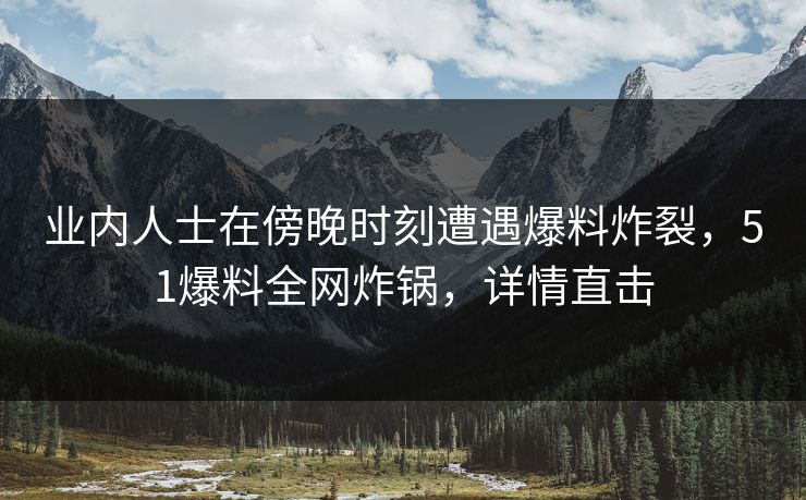 业内人士在傍晚时刻遭遇爆料炸裂,51爆料全网炸锅,详情直击