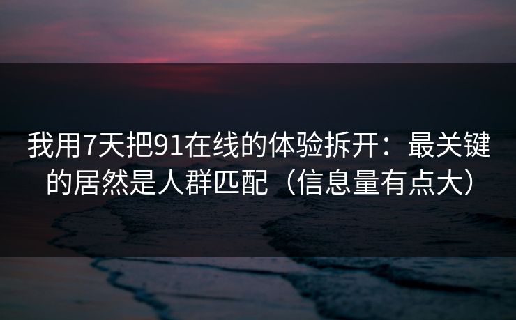我用7天把91在线的体验拆开：最关键的居然是人群匹配（信息量有点大）